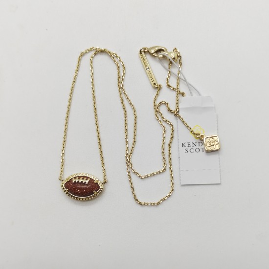 New Kendra Scott Football Gold Plated Short Pendant Necklace in Orange Goldstone