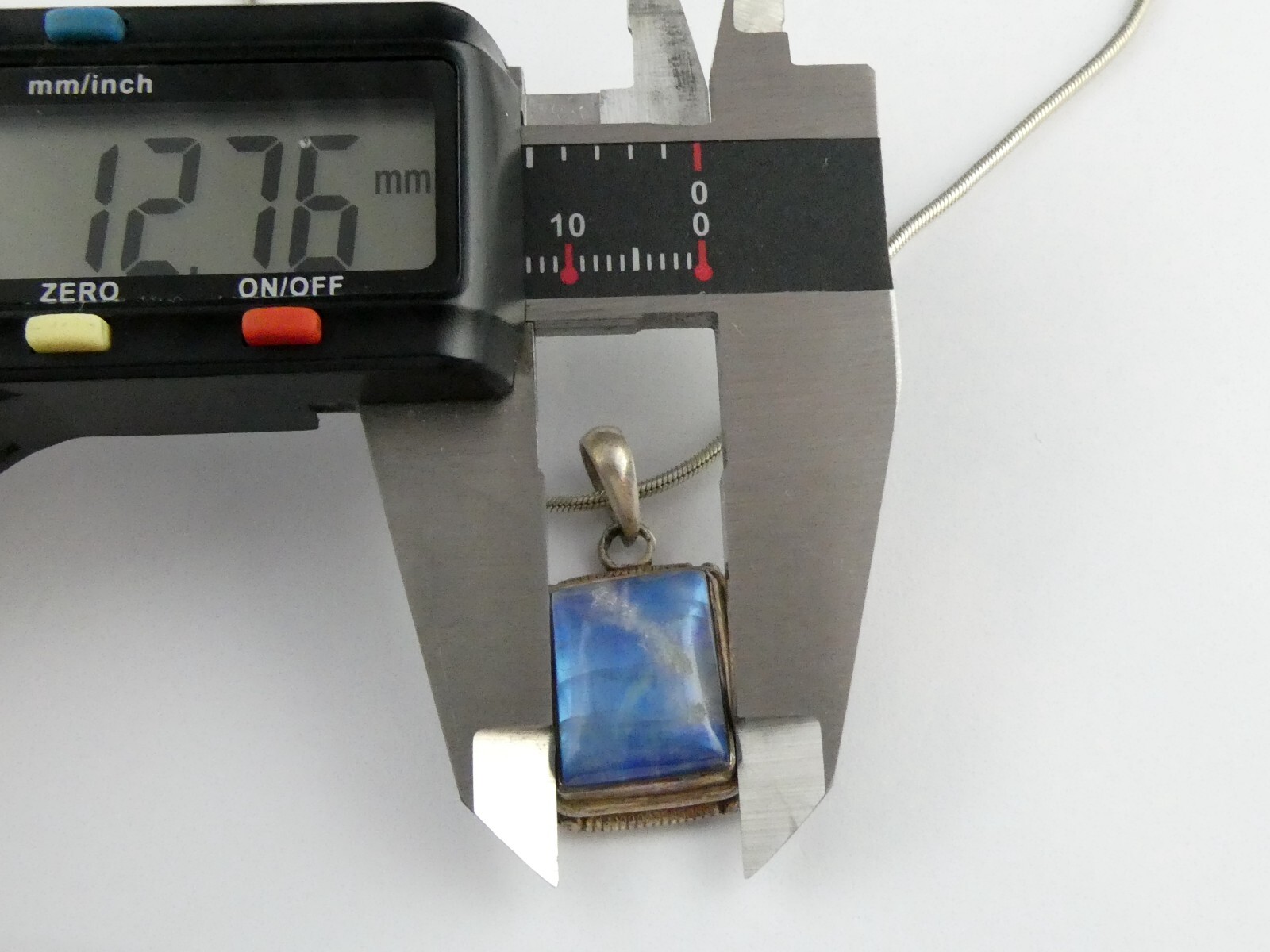 Vintage Sterling Silver Blue Moonstone Rectangular Cabochon Pendant Necklace 925