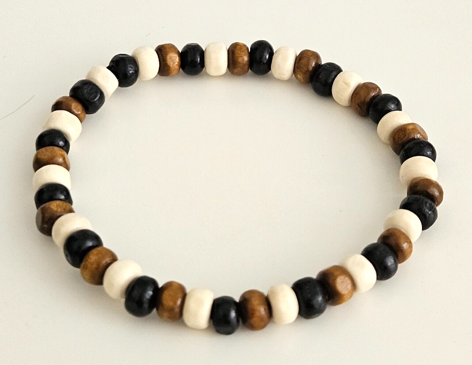 Mens / Womens Wooden Bead Stacker Bracelet – Black White Brown Mix – 5 Sizes