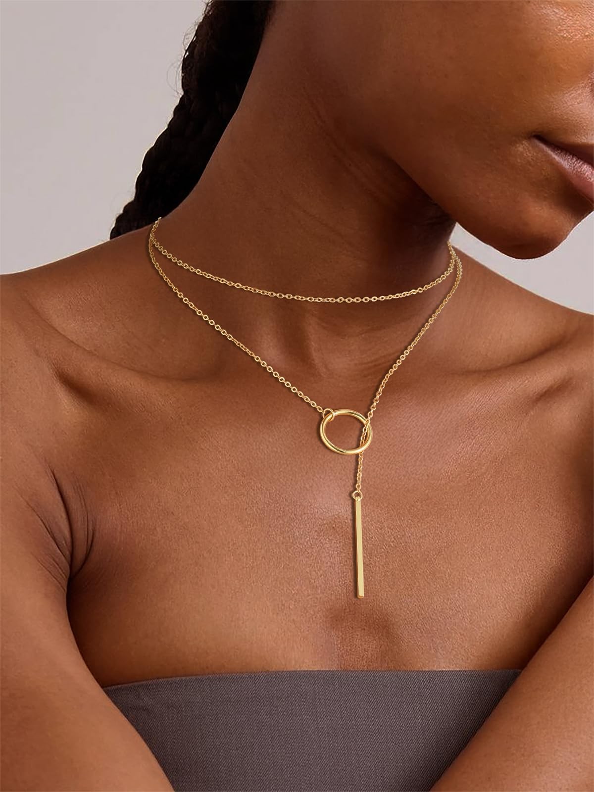 Long Gold Necklaces for Women 14K Gold Plated Drop Vertical Bar Pendant Laria…