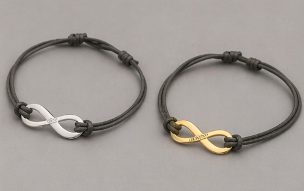 Personalized Infinity Bracelet Custom Engraved Name Adjustable Cord Gold Silver