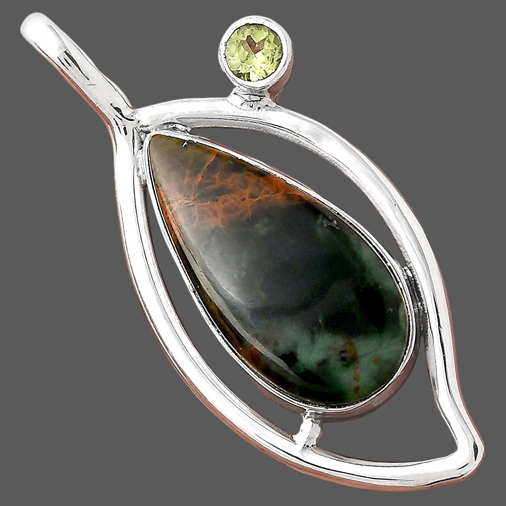 Turkish Rainforest Chrysocolla and Peridot 925 Silver Pendant Jewelry P-1640