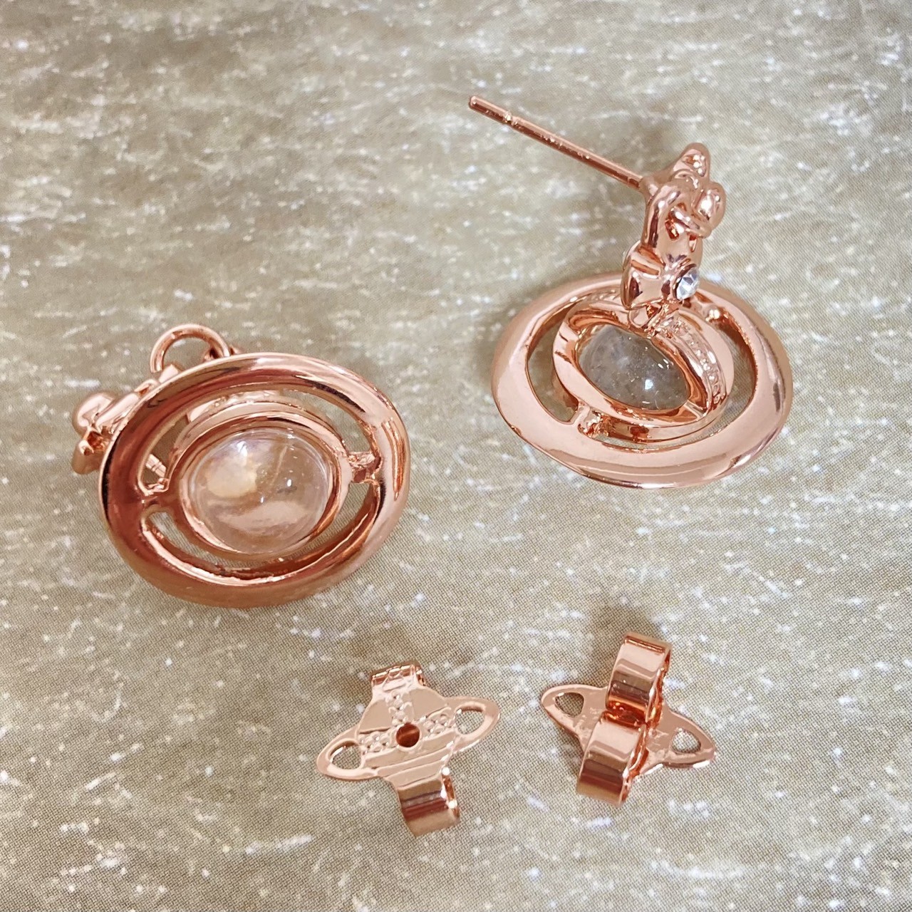 Vivienne Westwood Earrings Petite Orb Rose Pink Gold 2.5 x 1.4cm w/drawstring