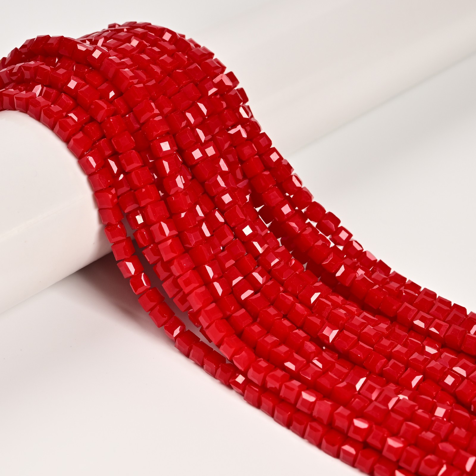 Red Crystal Glass Faceted Cube Beads Size 4mm 15.5” Strand