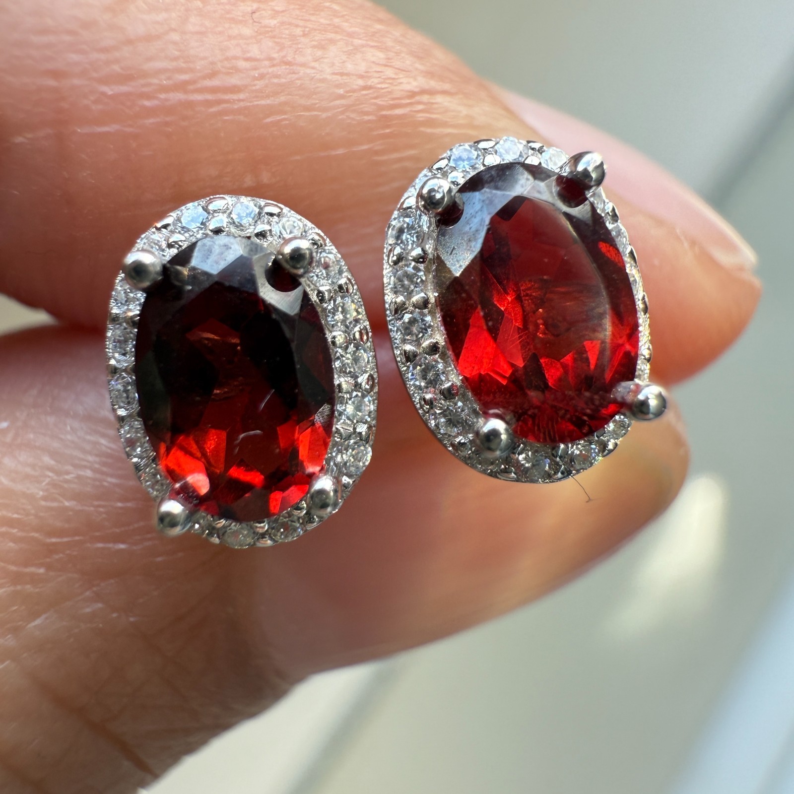 925 Sterling Silver Earrings 6x4mm Natural Rhodolite Garnet Gemstone Zircon Gift