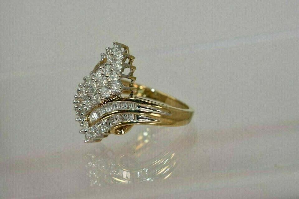 2Ct Round Cut Lab-Created Diamond 14k Yellow Gold Plated Cluster Engagement Ring