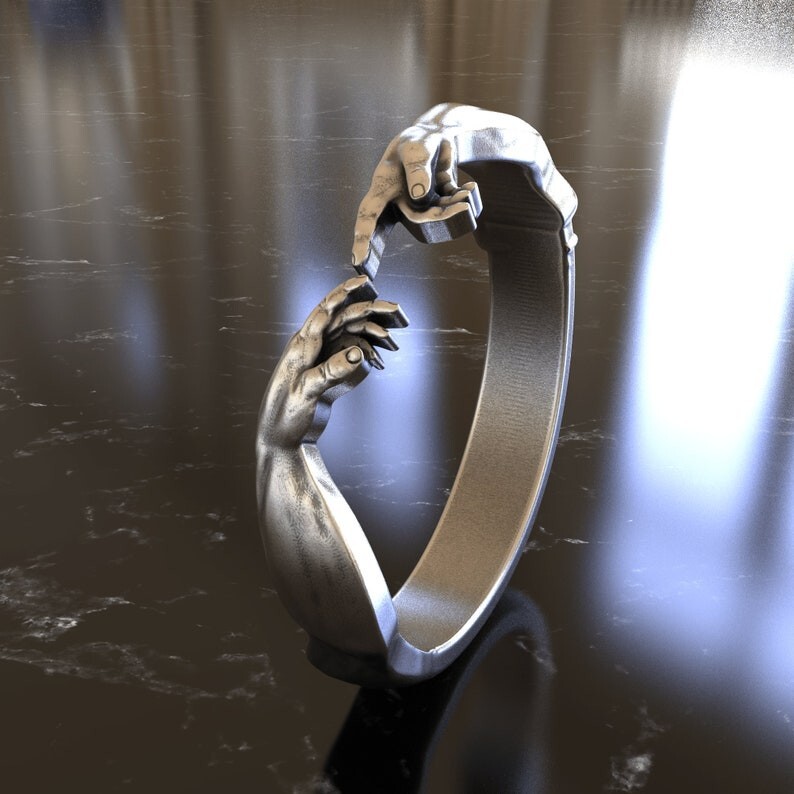 The Creation of Adam Michelangelo Ring, Hand of God Ring, Renaissance Men Band