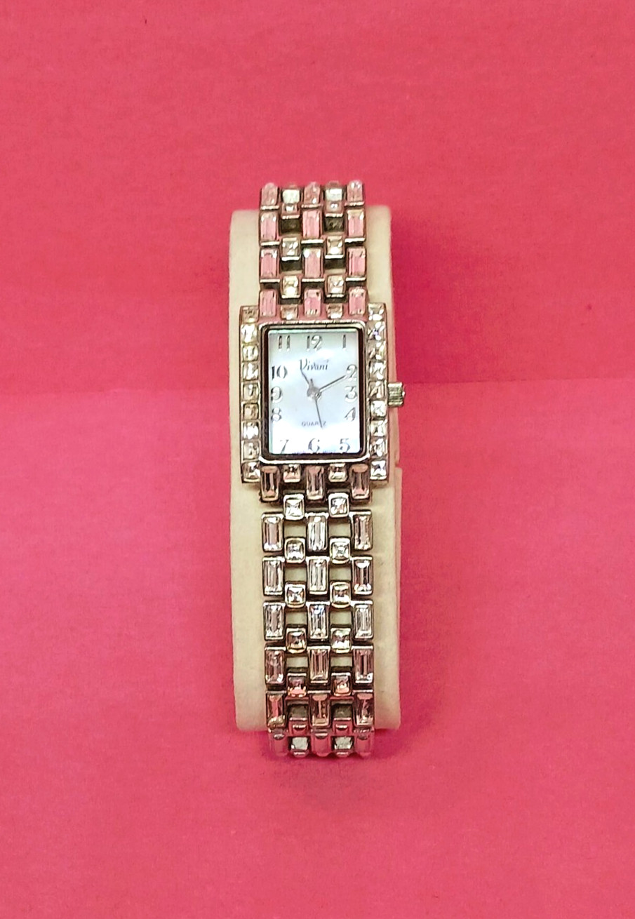 Ladies Vivani Rhinestone Dress Formal Watch – NEW Battery -Works Great MOP Dial