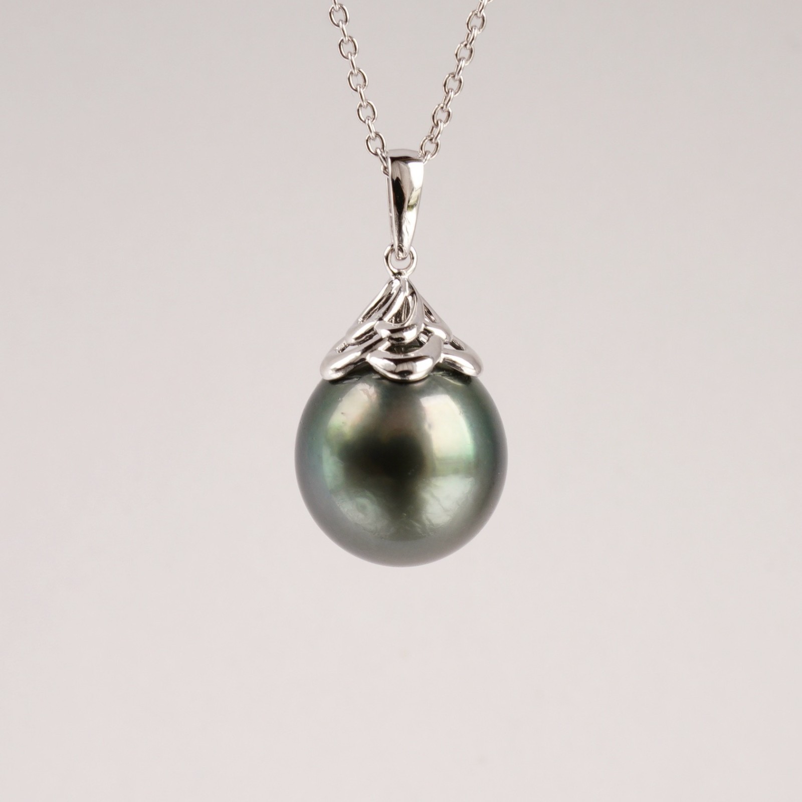 Big 12.3mm Black Green Drop Tahitian Pearl Pendant 925 Sterling Silver, 0.9″