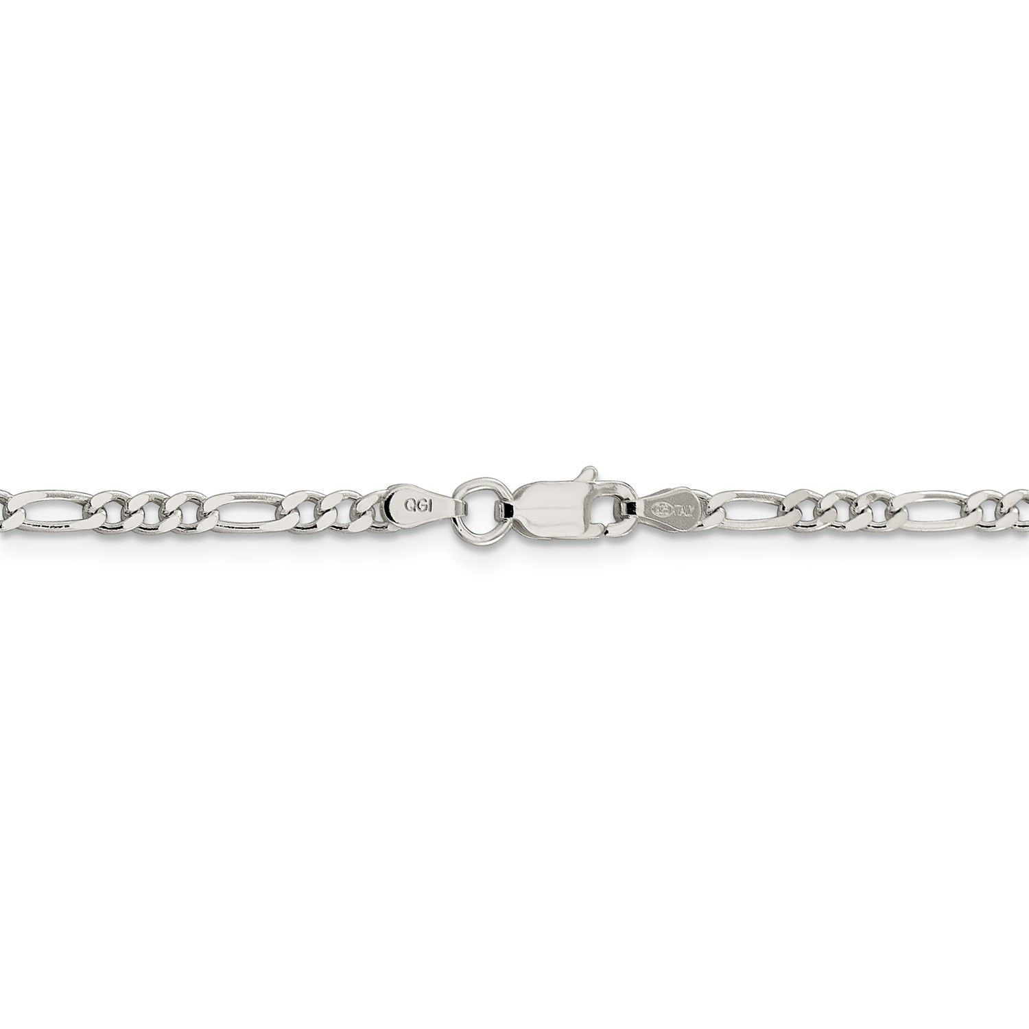 Sterling Silver 3mm Pave Flat Figaro Link Chain w/ Lobster Clasp 16″ – 26″