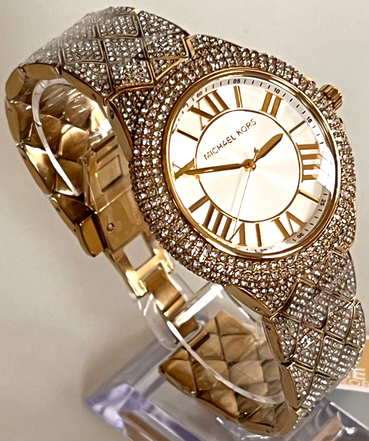 MICHAEL KORS MK4800 CAMILLE Gold-Tone Pave Crystals Unisex Watch BNWT/GBox $450