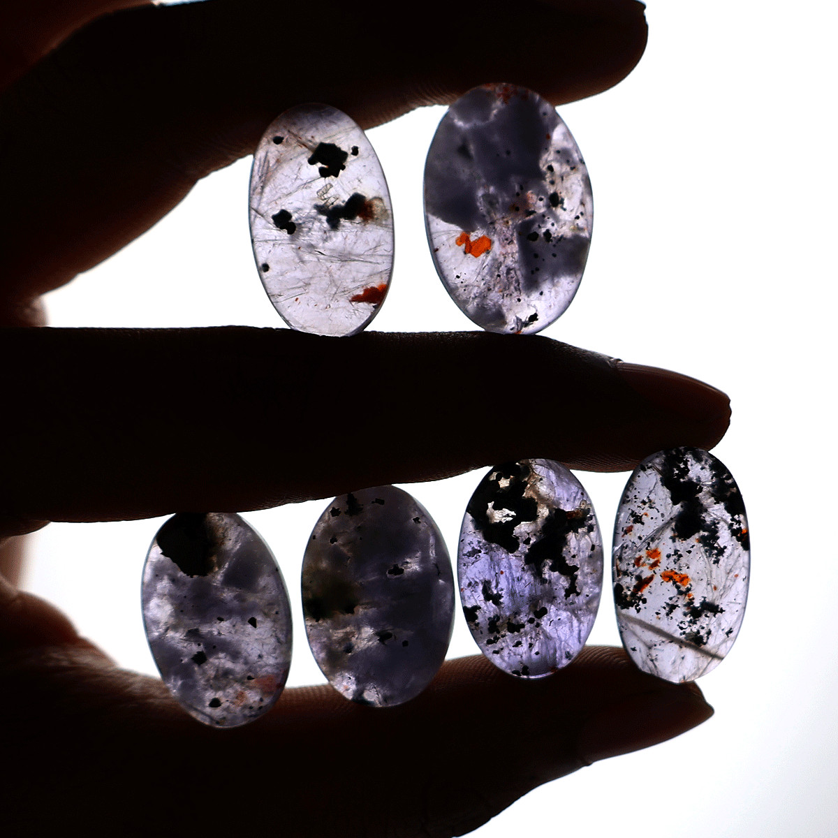 6 PC Violet Mist Iolite Cabochon Set– Indigo Stones w/ Hematite Flecks – 23-27mm