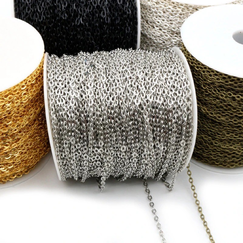 Wholesale 5M In Bulk Factory Round Rolo DIY Chains Stainless Steel