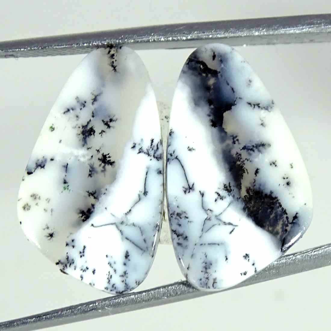 13.90Cts Natural Dendrite Opal Cabochon Loose Gemstone Pair 12x21x3mm Fancy