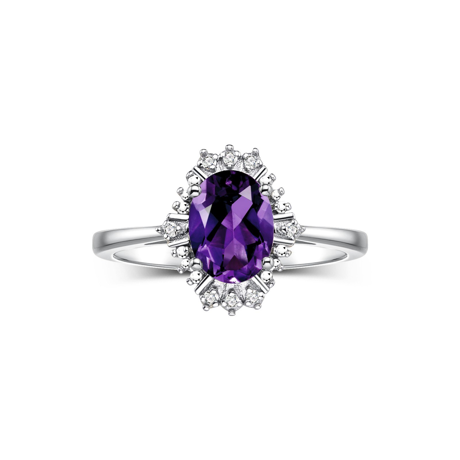 Rylos Sterling Silver Amethyst & Diamond Gemstone Birthstone Ring Size 5-10