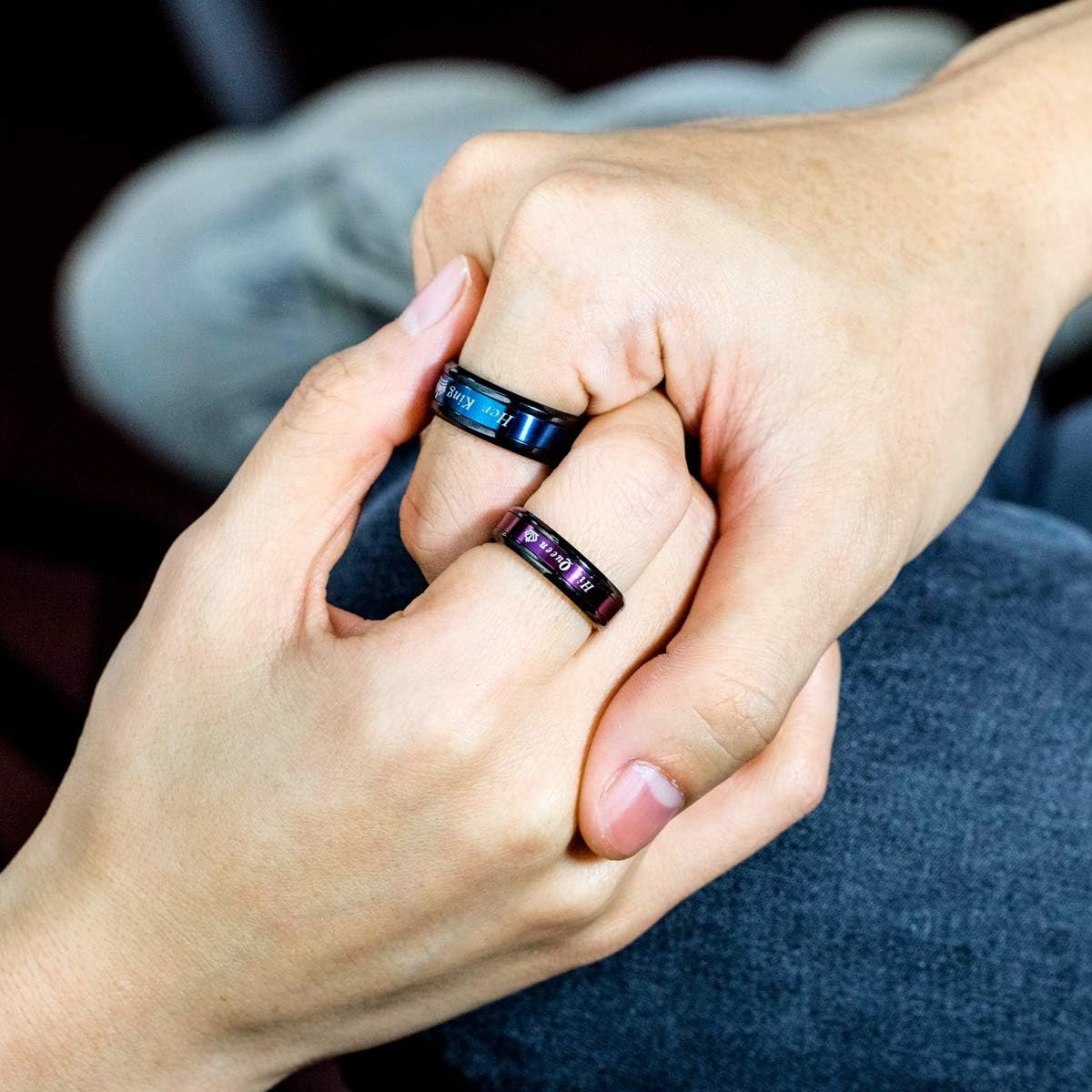 Set de 2 anillos de acero pareja Rey y Reina para boda compromiso o promesa