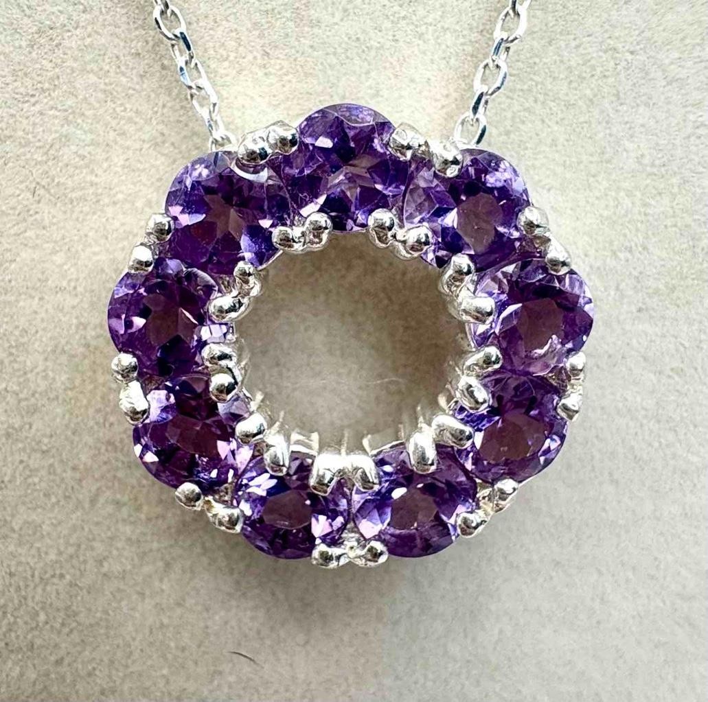 Ross Simonds 925 Silver Pendant Necklace Amethyst Cluster 18″ Chain Lovely Gift