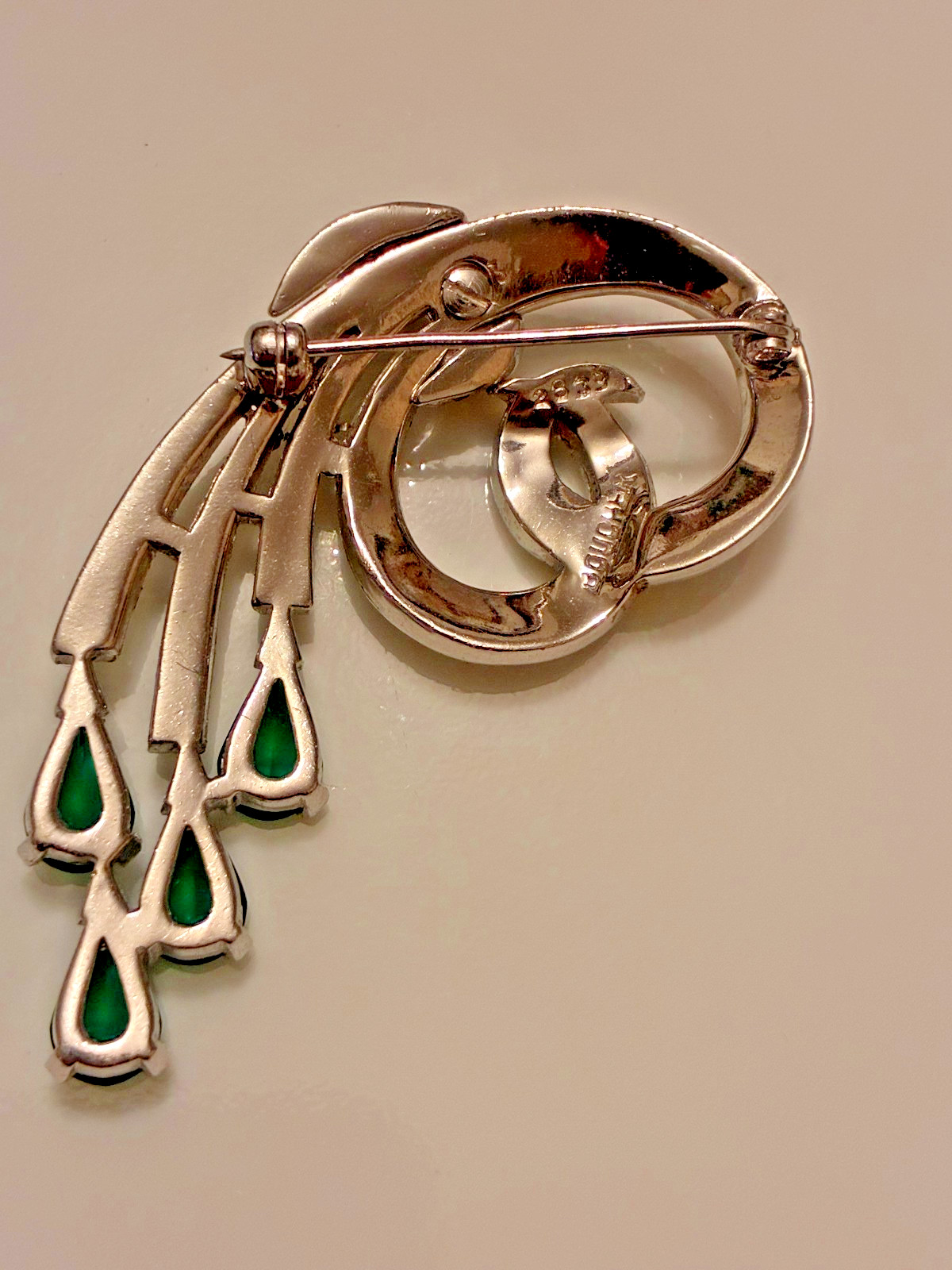 vintage Boucher clear and green rhinestone pin / brooch