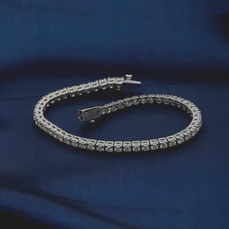 Unique Tennis Bracelet Round Natural Diamond 14k White Gold For Party Wear Gift