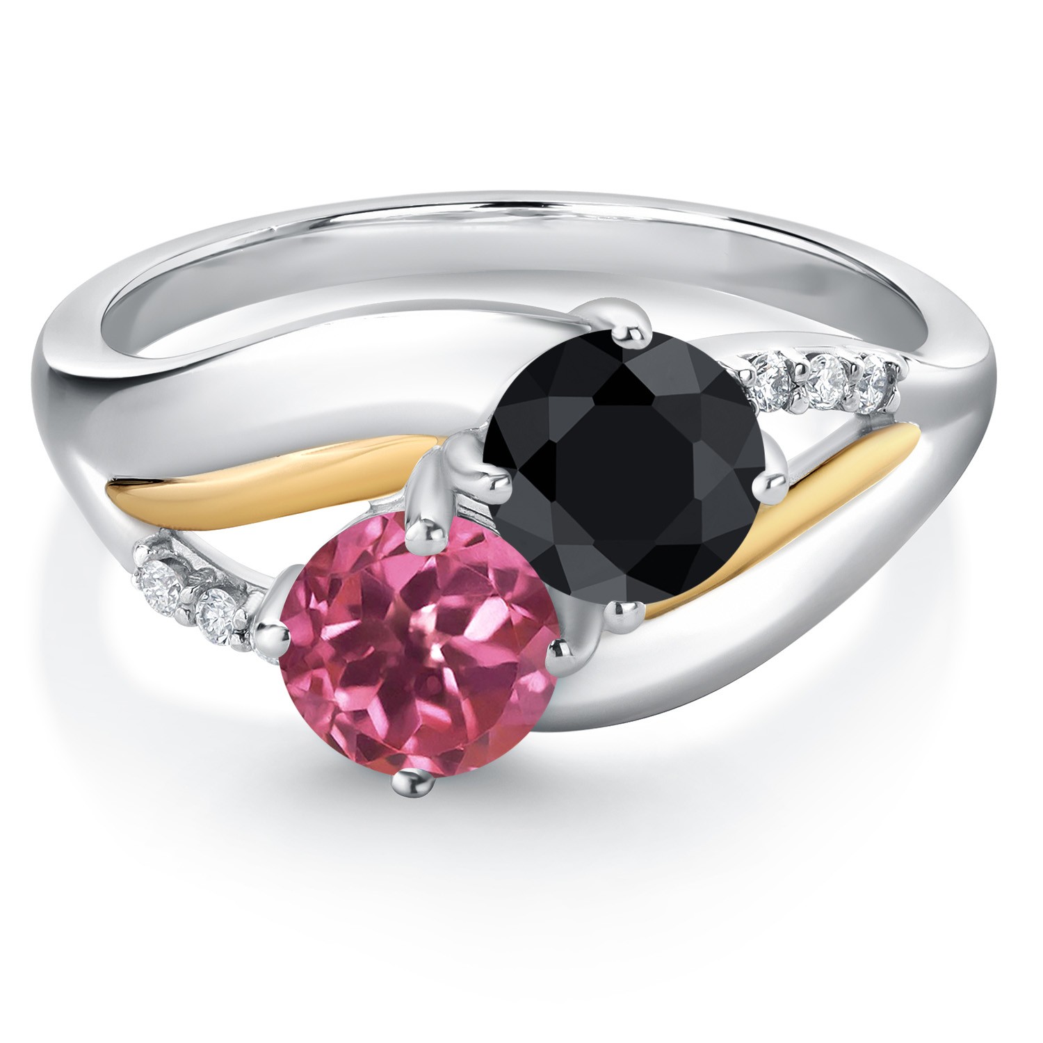 925 Sterling Silver and 10K Yellow Gold Pink Tourmaline Black Sapphire and Lab