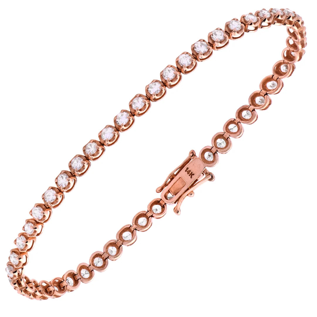 14k Rose Gold Bracelet with 3.08ct Round Brilliant Diamonds