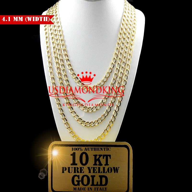 10K AUTHENTIC SOLID YELLOW GOLD CUBAN CURB LINK CHAIN NECKLACE 4.1 MM 16~24 INCH