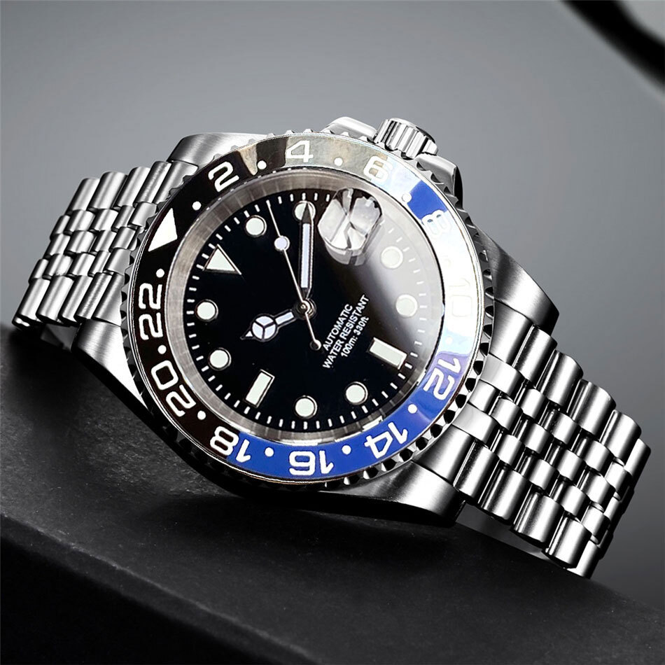 200M Waterproof Diver NH35 PT5000 Men Watch Black Dial Luminous Jubilee Strap