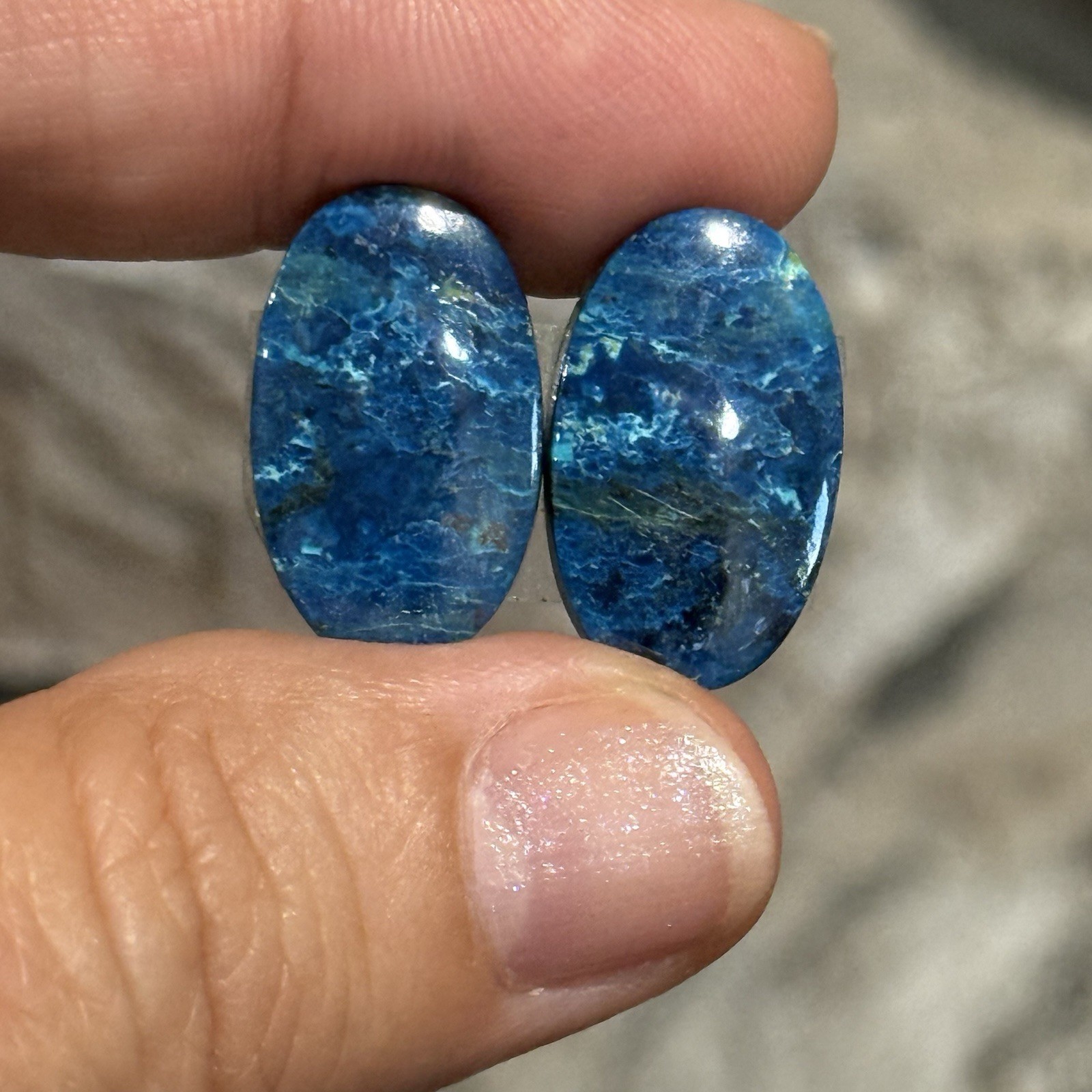 22.9ct 20.2×12.3×4.2mm Pair Of Rare Dark Blue Shattuckite Oval Cabochons Gems