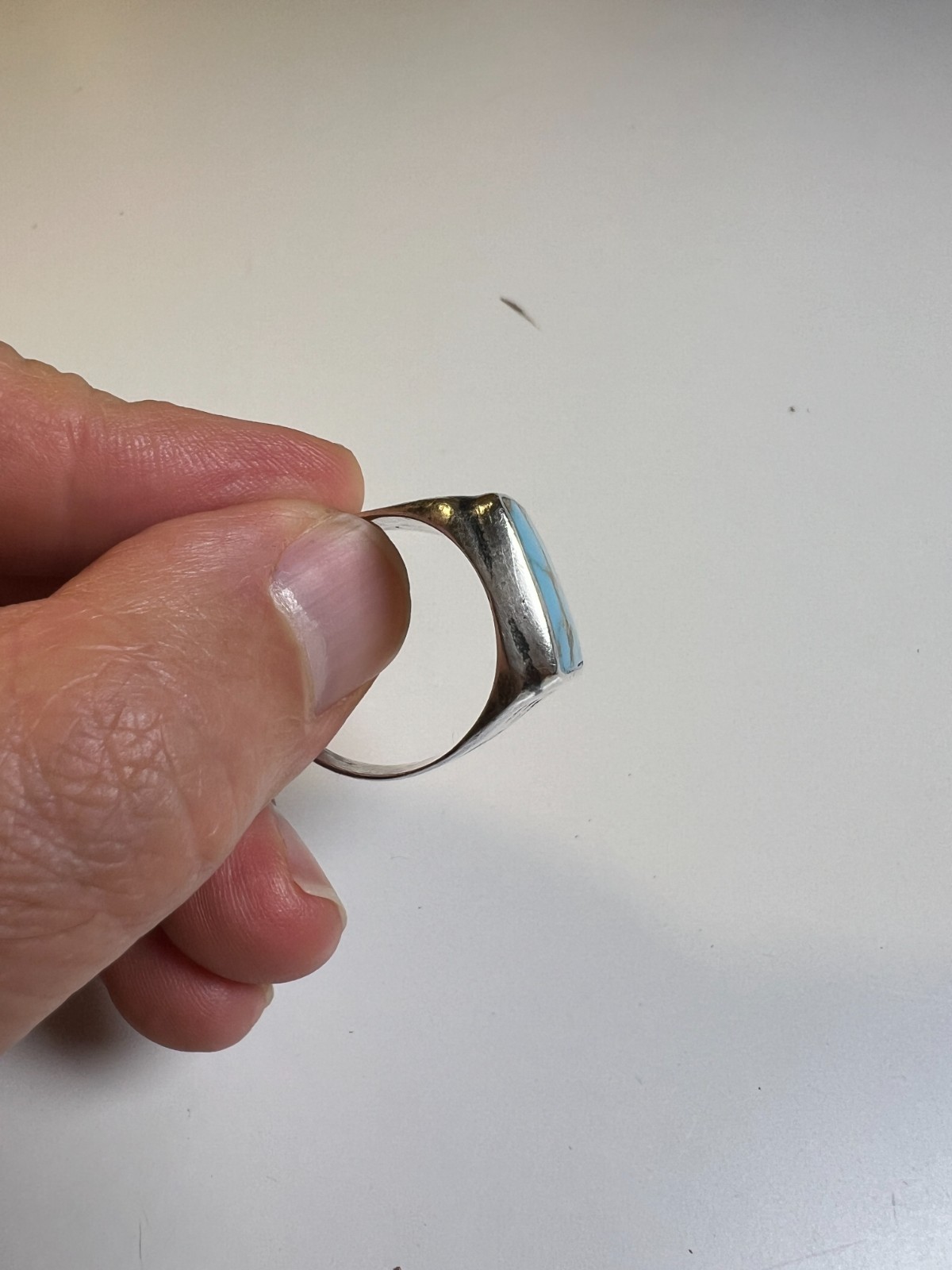 Vintage Navajo Sterling Silver & Large Rectangular Turquoise Cabochon Ring sz 11