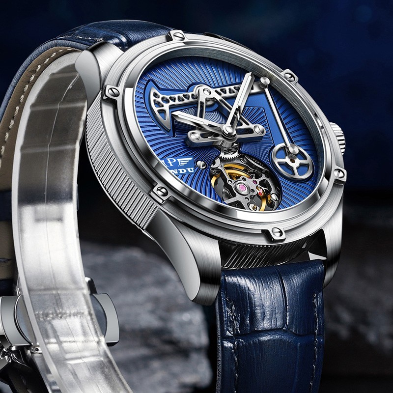 PINDU Men’s Luxury Dress Watch 45.5mm Steel Analog Oil Well Watch Luminous