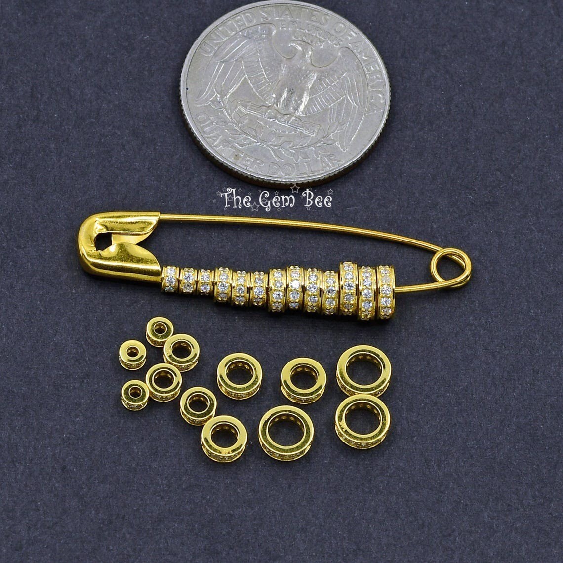 3mm 4mm 5mm 6mm 14k Yellow Gold Diamond Eternity Rondelle Wheel Spacer Bead