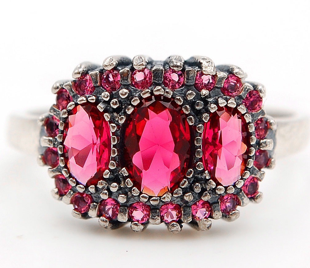 2CT Heat Treated Rubellite Tourmaline 925 Sterling Silver Ring Sz 6,7,8 US7