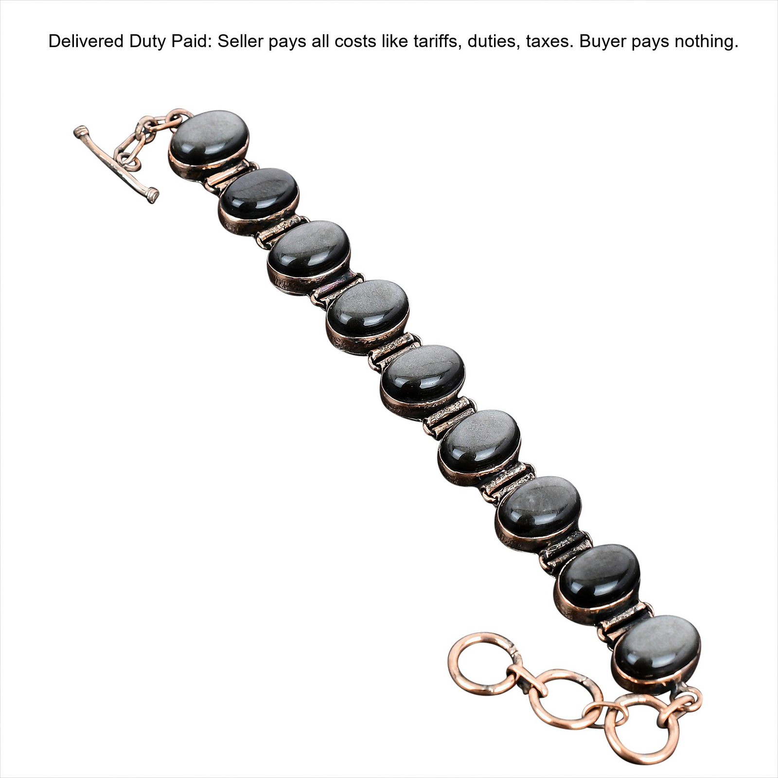 Copper Silver Sheen Obsidian Stone Artisan Bezel Engagement Bracelet Jewelry