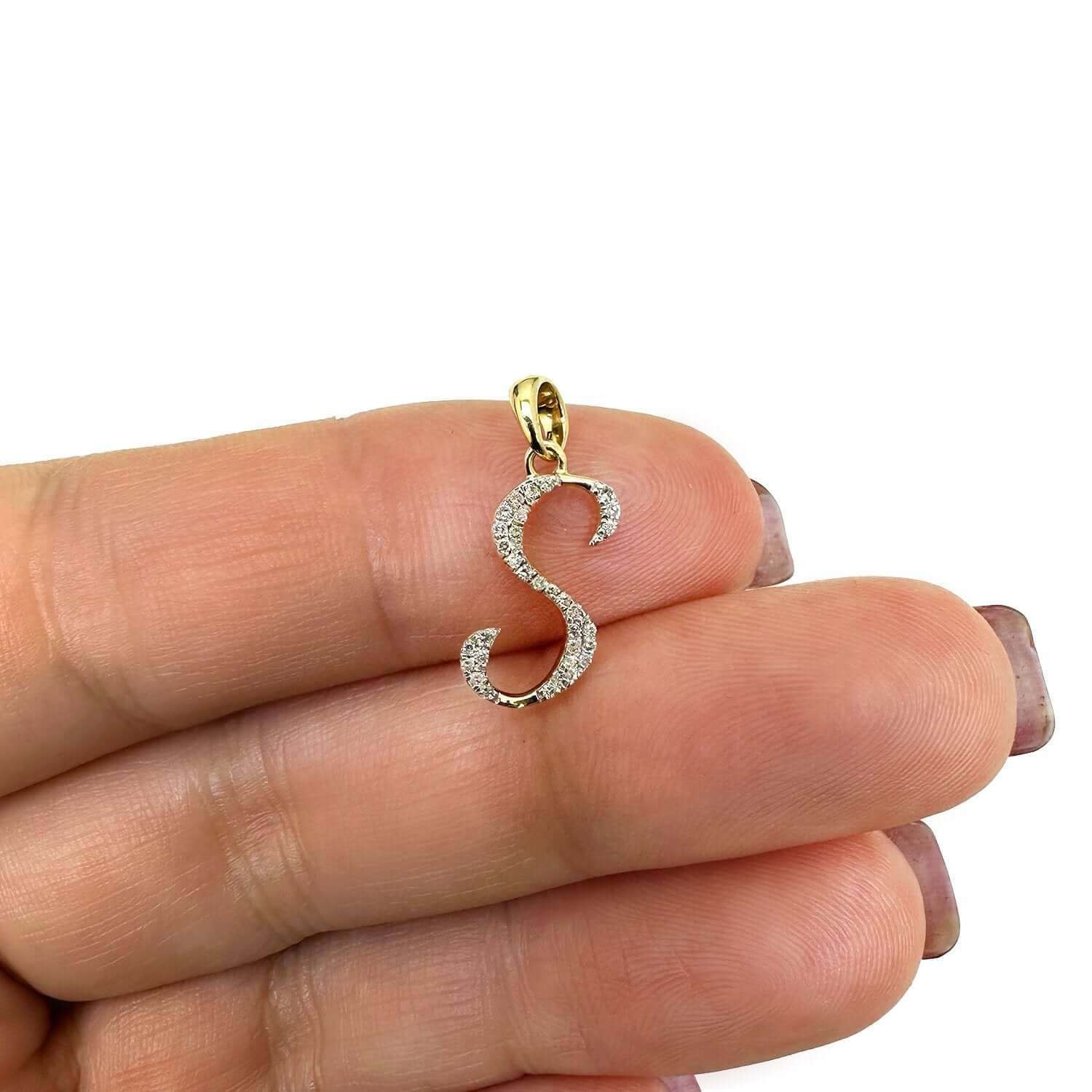 .11CTW Real Diamond 10K Yellow Gold Initial Letter Pendant