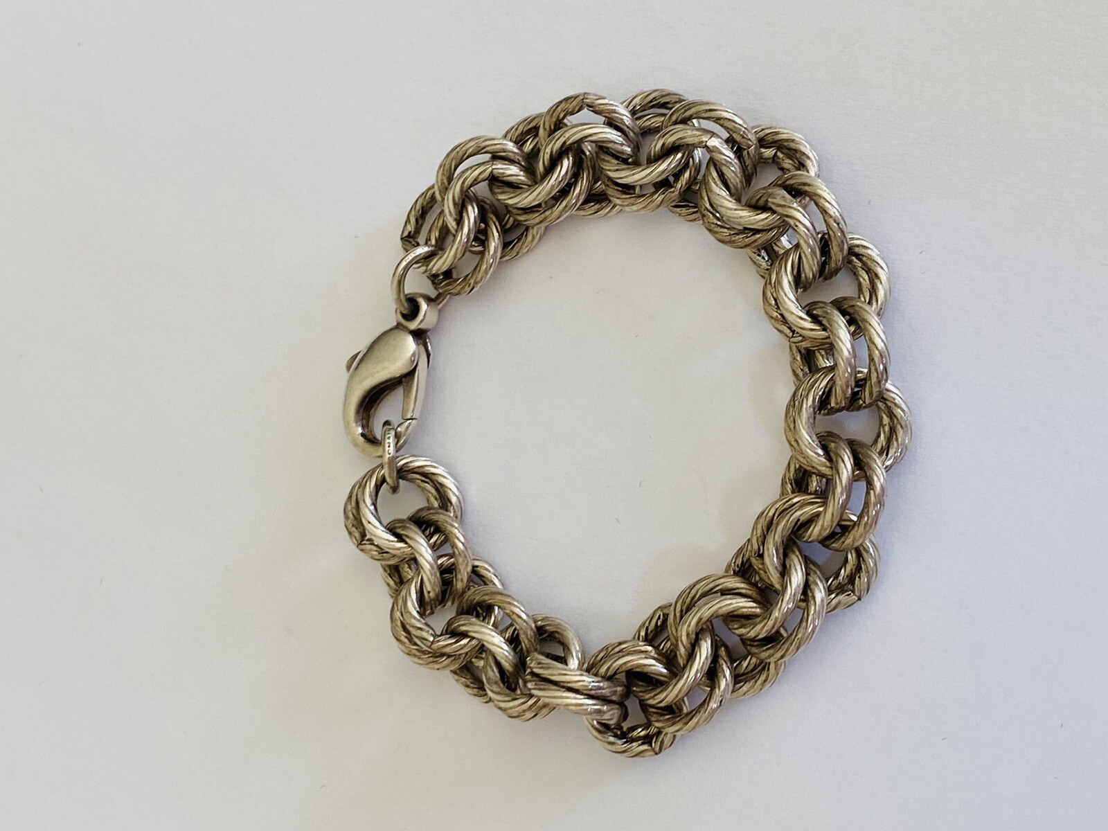 Vintage Signed Sterling Silver Double Rolo Circle Link Chain Bracelet 45-Grams