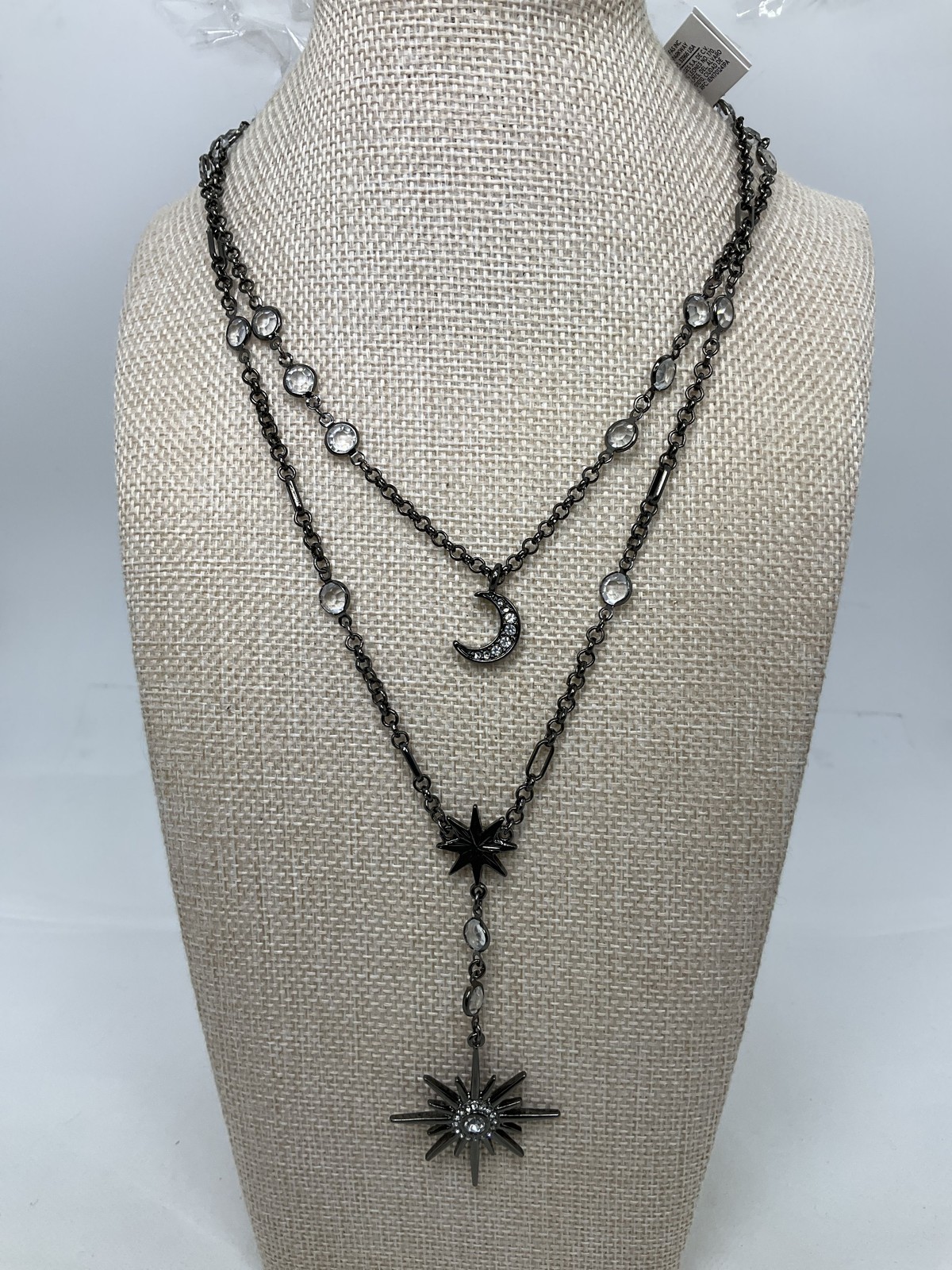 White House Black Market Celestial Moon Star Gunmetal Multi-Strand Necklace