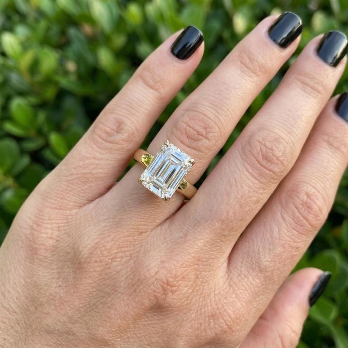 Lab Grown Diamond 4.20Ct EMERALD-Cut HIDDEN HALO Wedding Ring EF 14K YELLOW GOLD