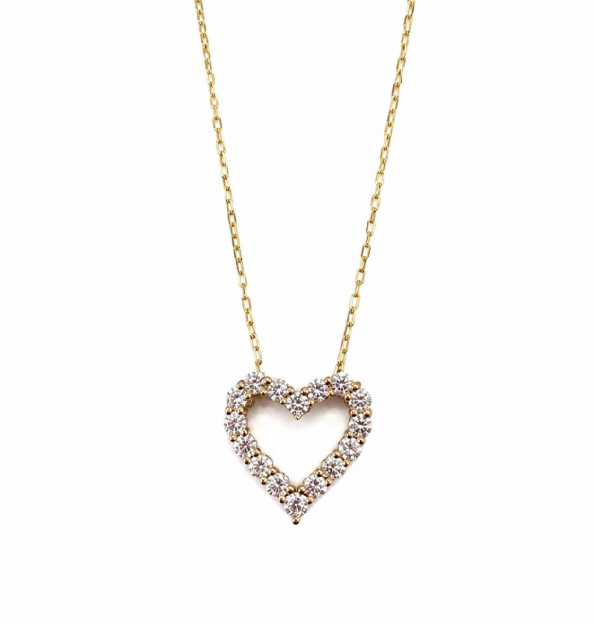 2 CTW Lab Grown Diamond Open Heart Necklace 14K Yellow Gold 18 Inch VVS