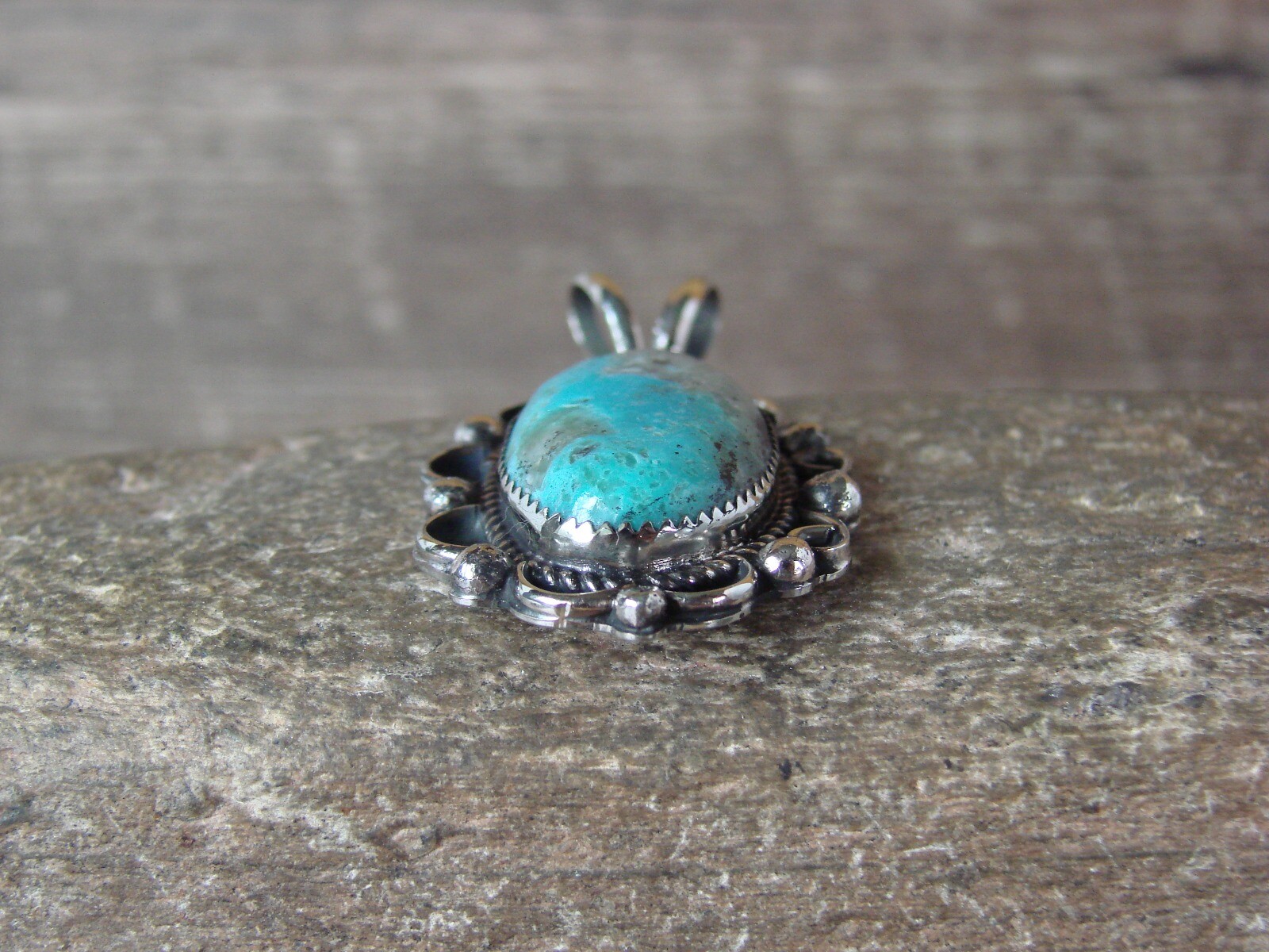 Navajo Indian Nickel Silver Turquoise Pendant Signed Jackie Cleveland