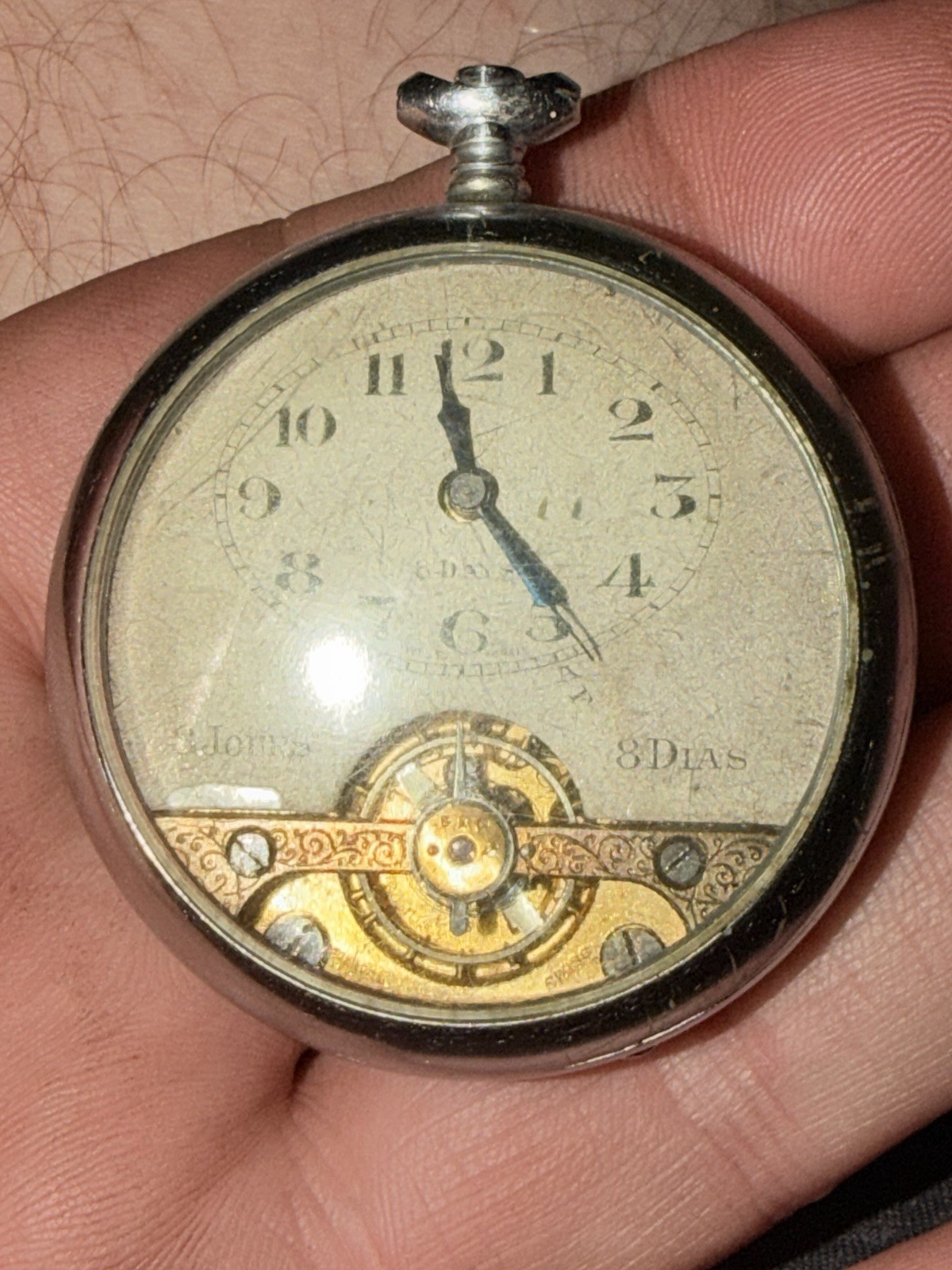 Mechanical Manual Full Hunter Pocket Watch Nickel Silver Case White Arabic Dial