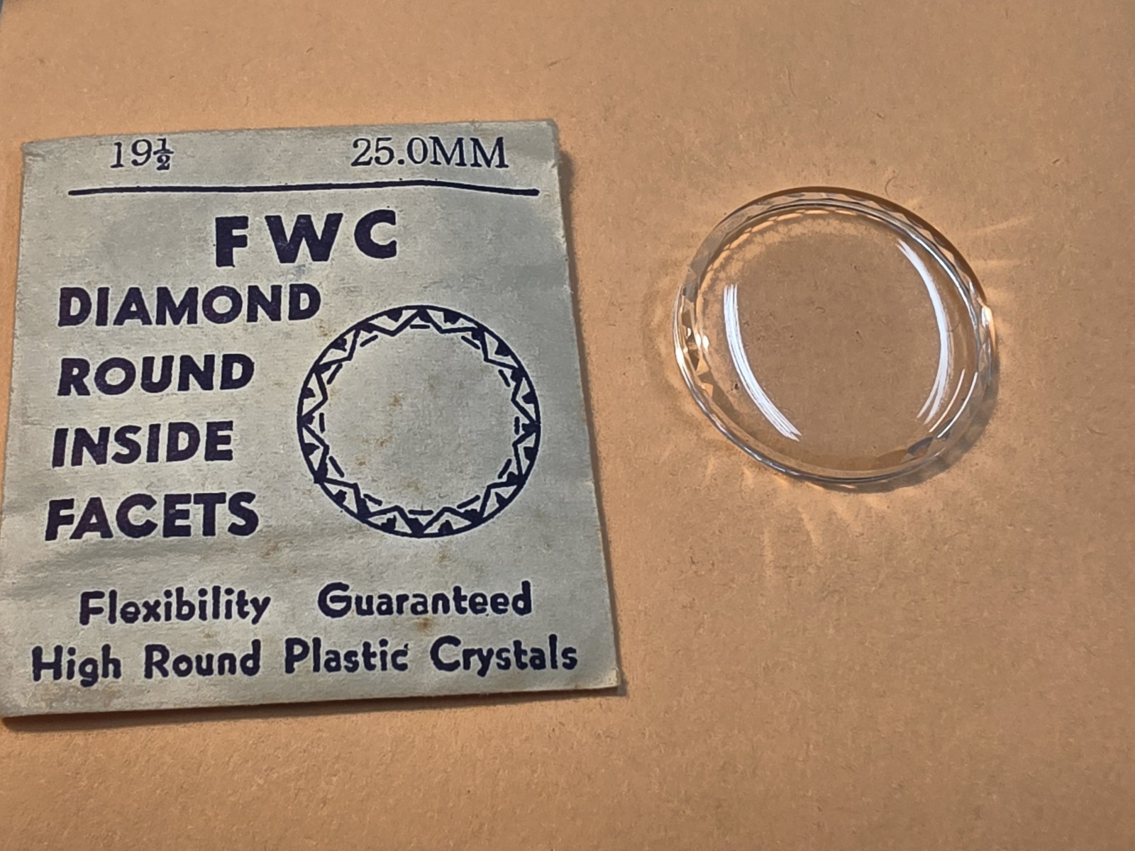 Vintage NOS FWC 19-1/2 25.0mm Wristwatch Crystal W/Diamond Round Inside Facets