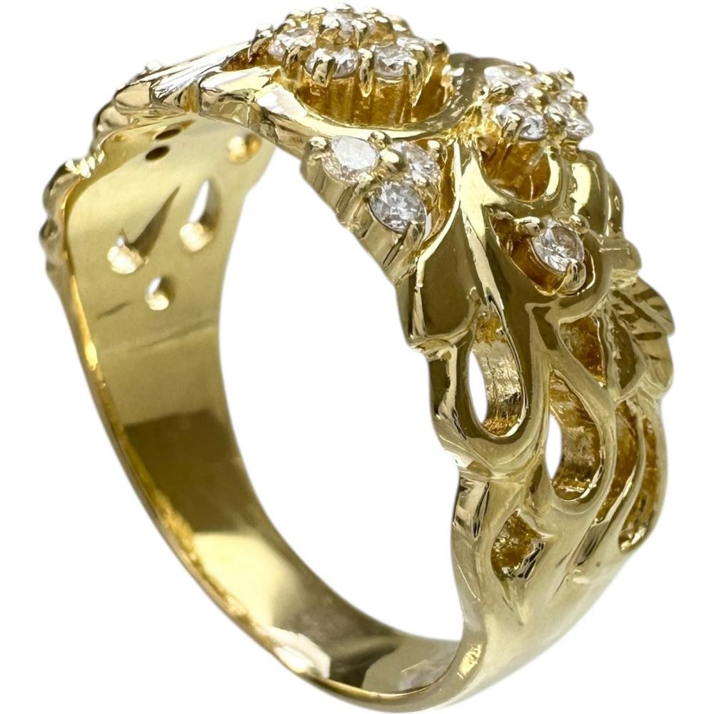 US 7.8 Flower motif diamond 0.27ct Ring K18 Gold 6.5g Women