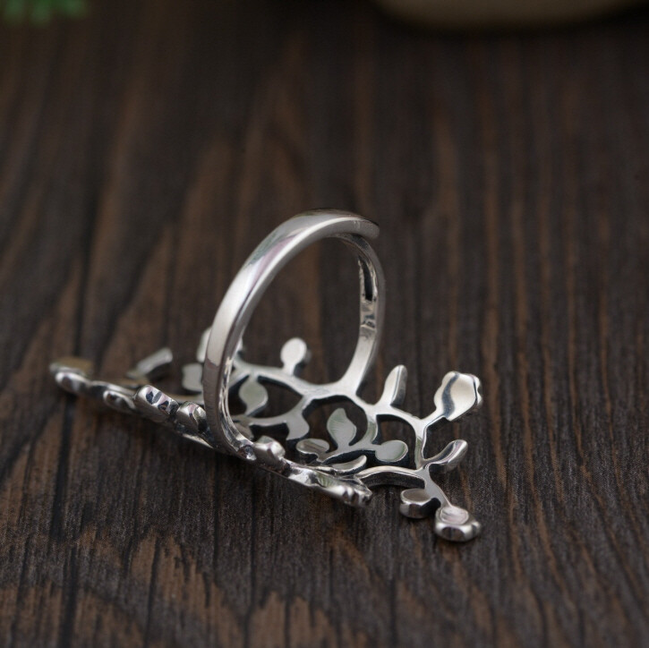 I05 Ring Silver 925 Vine Ornament Leaves Adjustable Size