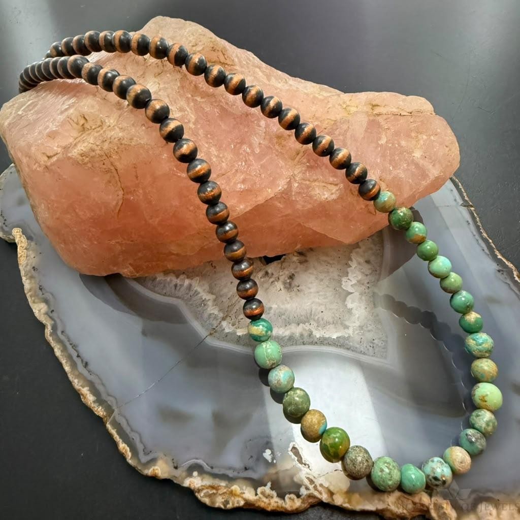 Southwestern Style 6mm Copper Navajo Pearl w/Hubei Turquoise Beads Necklace