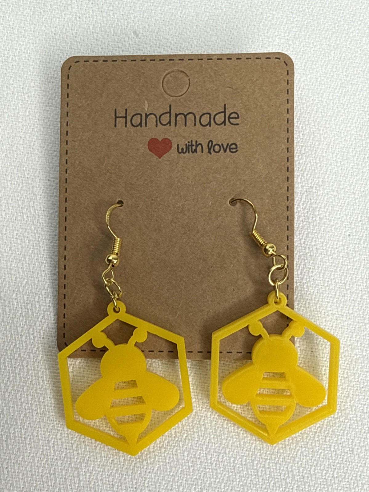1” Honey Bee Yellow Acrylic Earrings With Hypoallergenic Gold Hooks