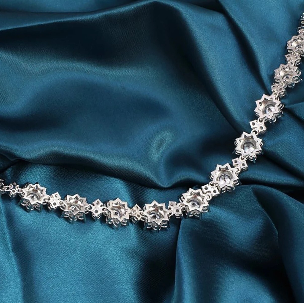 Round Moissanite Flower Tennis Chain Women Wedding Necklace 925 Sterling Silver