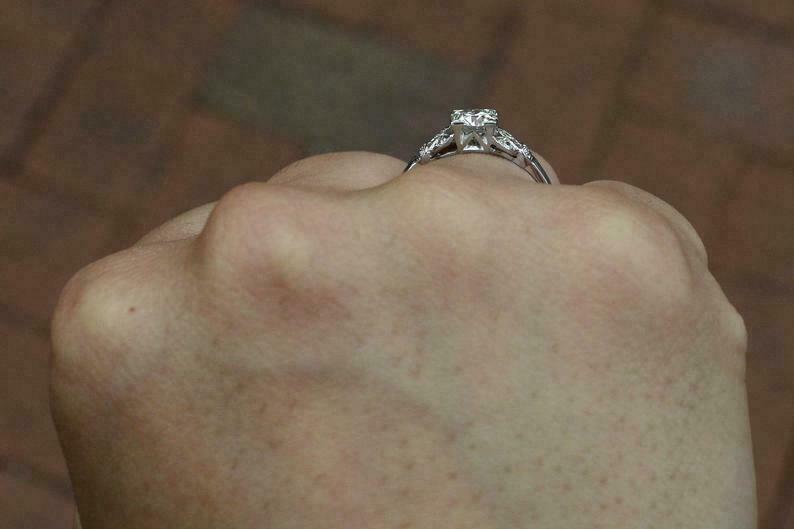 Vintage Engagement Ring 1.90Ct Round Cut Moissanite 14k White Gold in Size 5.5