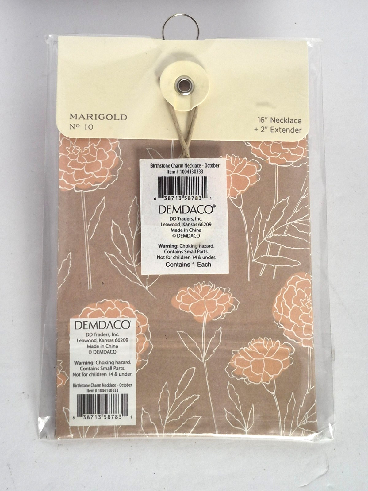 DEMDACO October Birth Month Flower Necklace Marigold Gold Tone Gift New Sealed