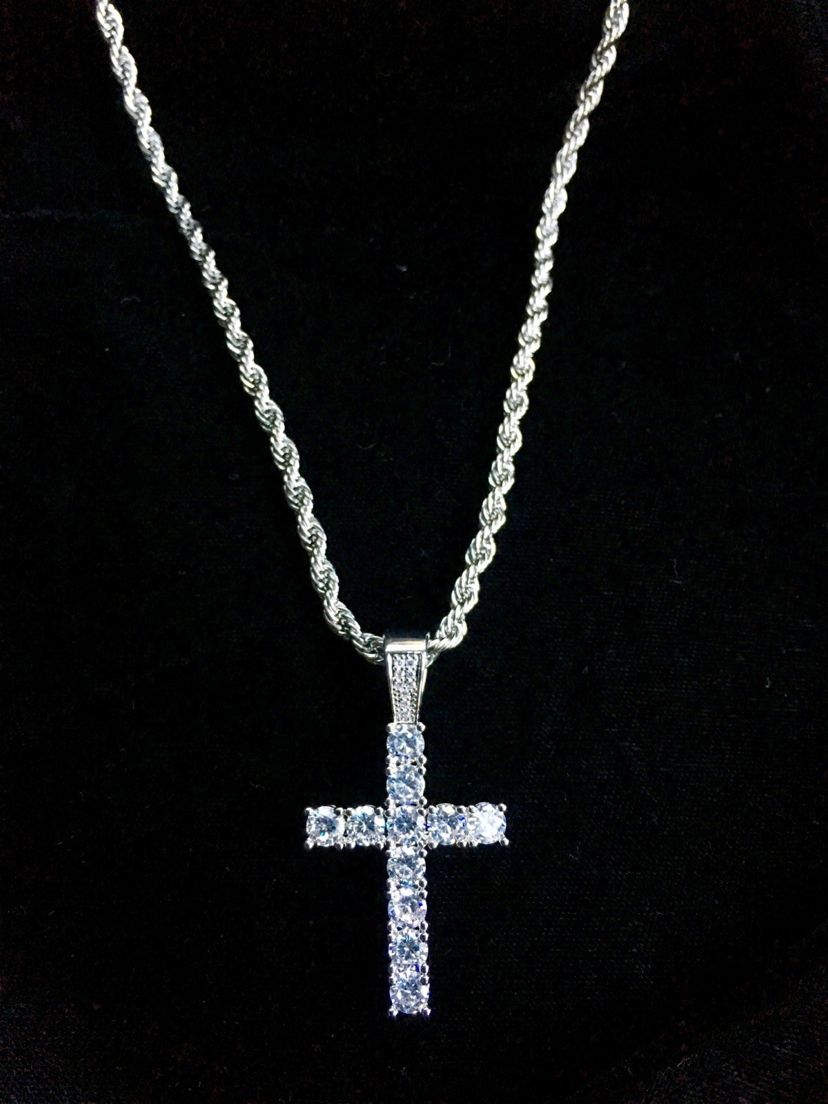 Real 18K White Gold Men Women Cross Necklace Lab Diamond ITALY LIFETIME WARRANTY