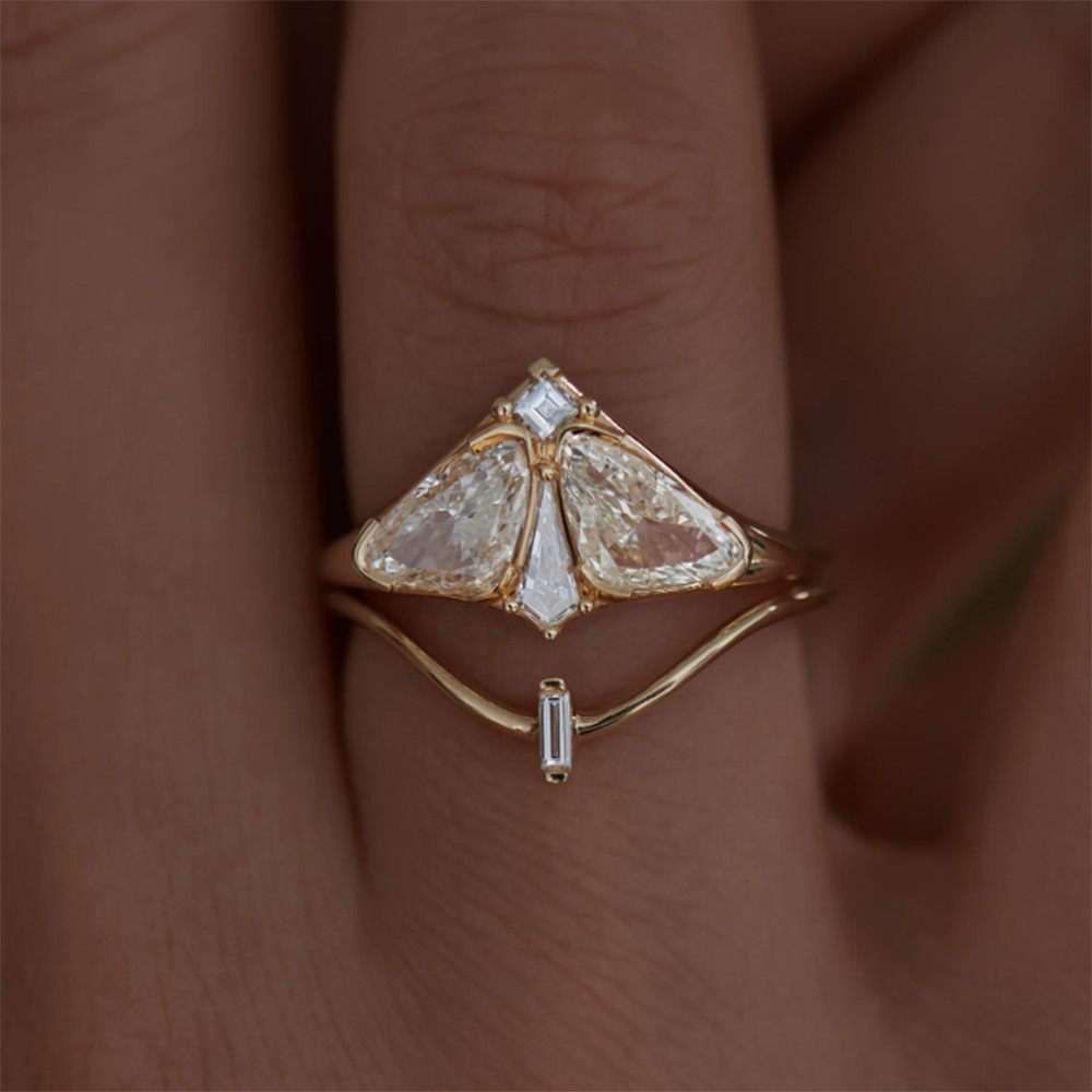 Wedding Diamond Ring Trilion Cut 1.50 Carat Gold GLI IGI Lab Created 14K Yellow